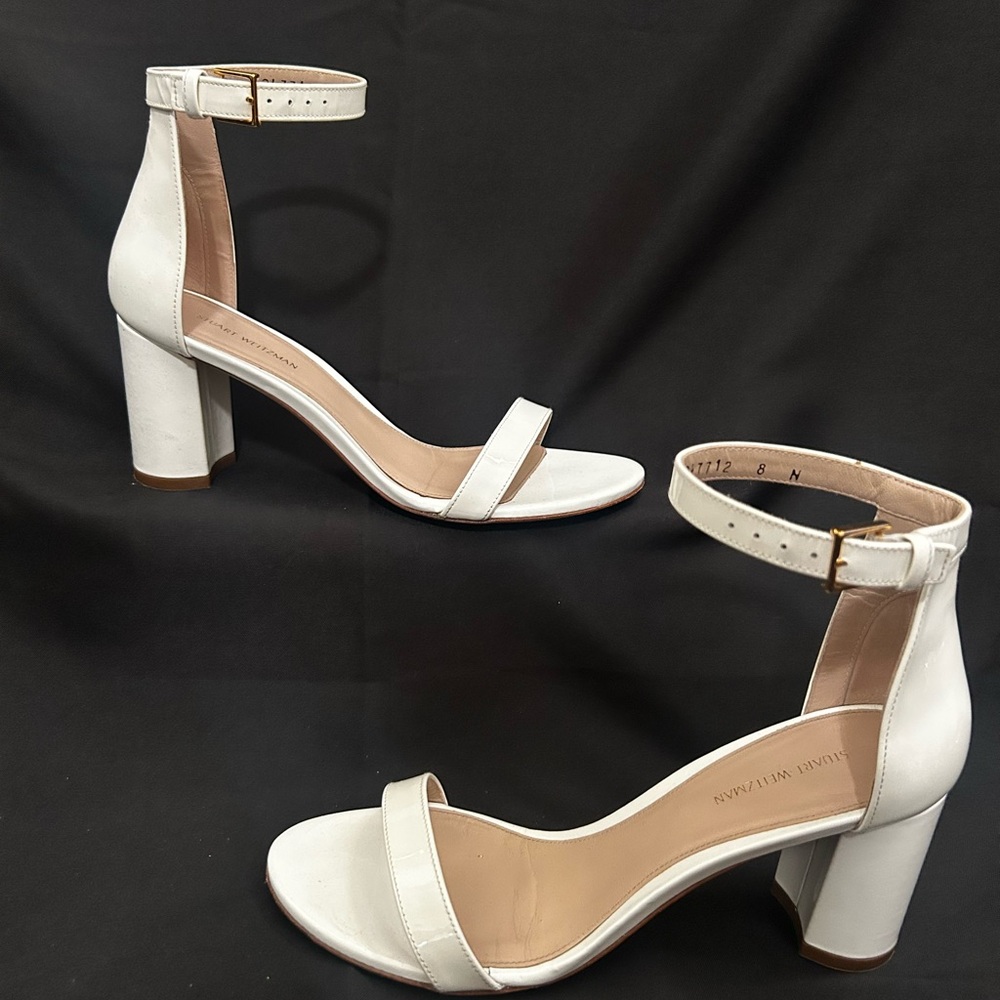 Stuart Weitzman White Ankle Strap Sandals